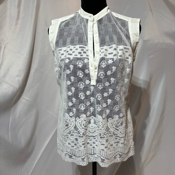 CABI Prudence White Lace Sheer Top w/ Veri White Top Size S - Picture 3 of 13